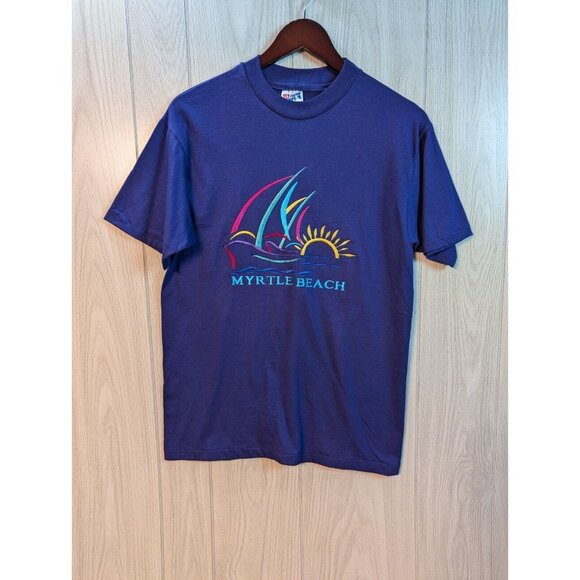 Vtg Myrtle Beach Purple South Carolina Embroidered Shirt Single Stitch Medium - Picture 1 of 7